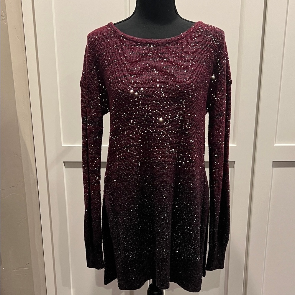 XOXO Burgundy Sparkle Long Sleeve Top